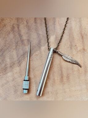 Silver Tactical Emergency Tool Necklace with Feather Charm - Functional Jewelry